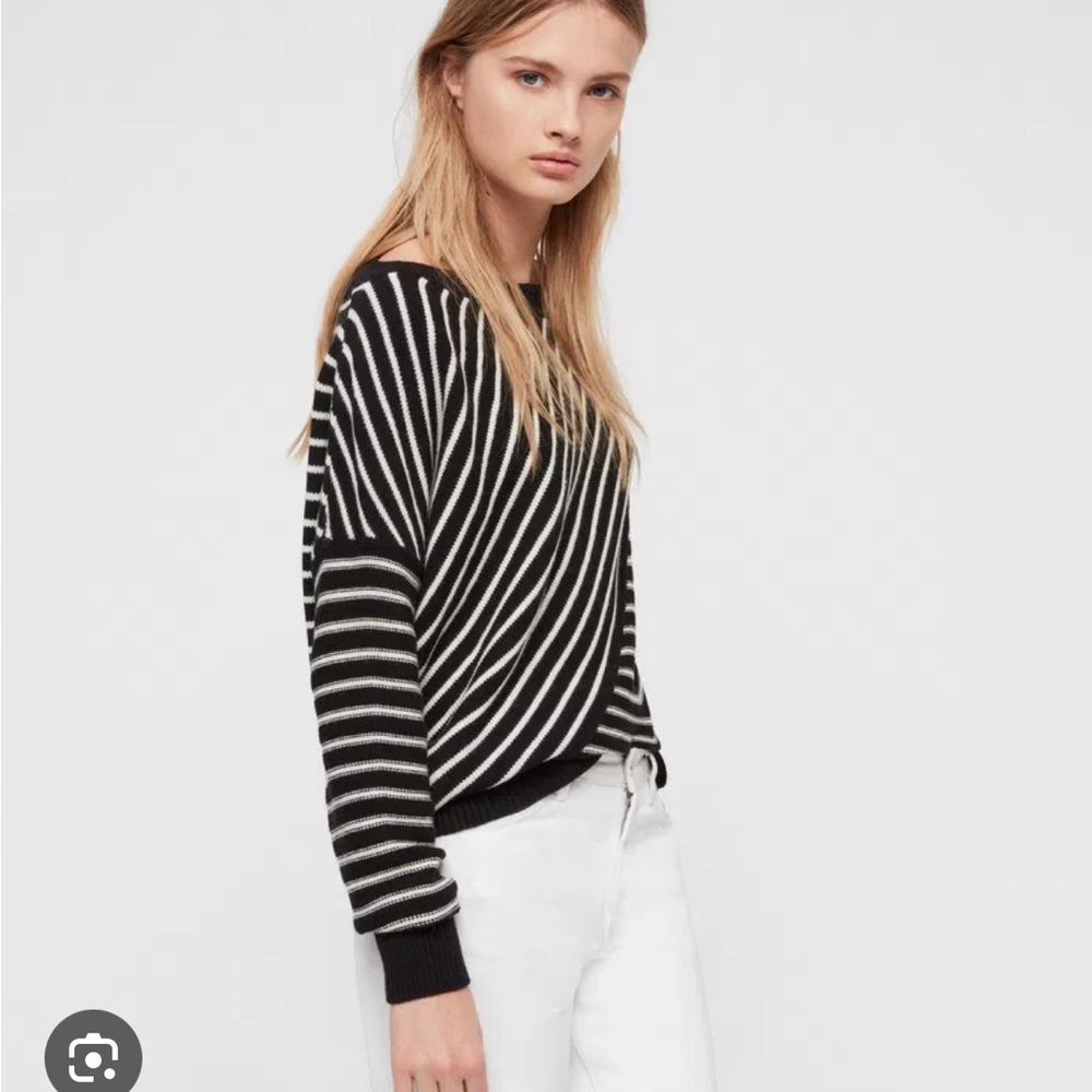 All Saints Vani Jumper Wool Blend Fisherman Stripe Sweater- Size Large